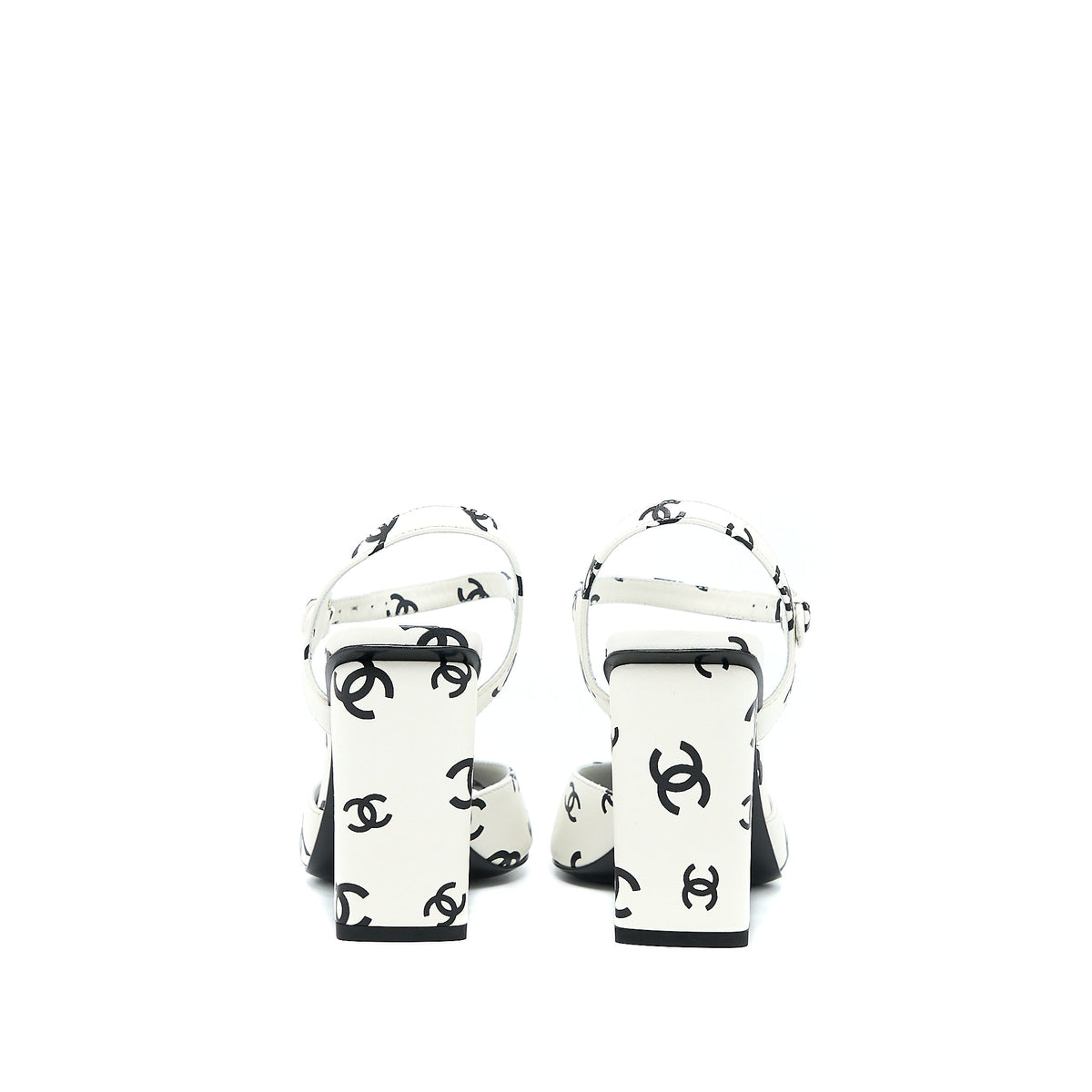Chanel Size 37 CC Logo Leather Sandal Black/White SHW