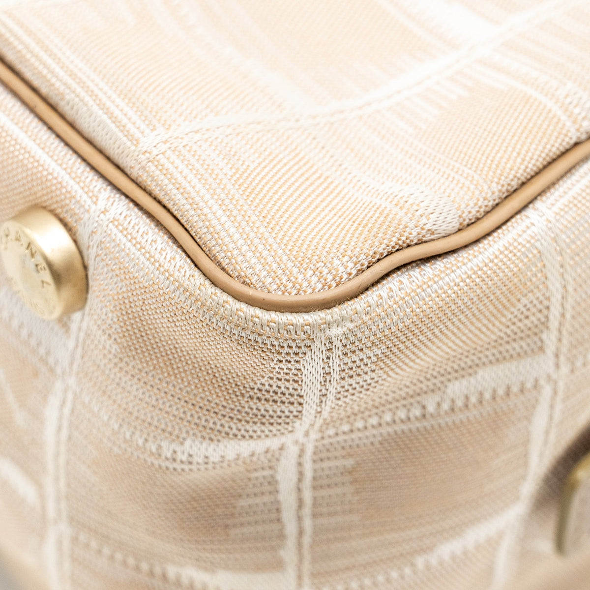 Chanel Vintage Travel Line Bowler Bag Canvas/Leather Beige GHW
