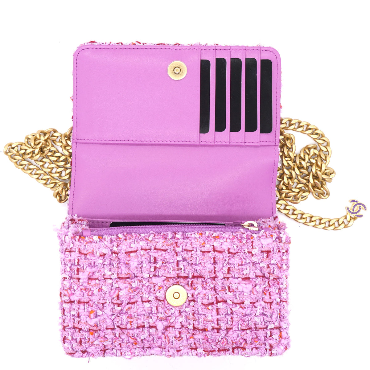 Chanel Pink Tweed Card on Chain