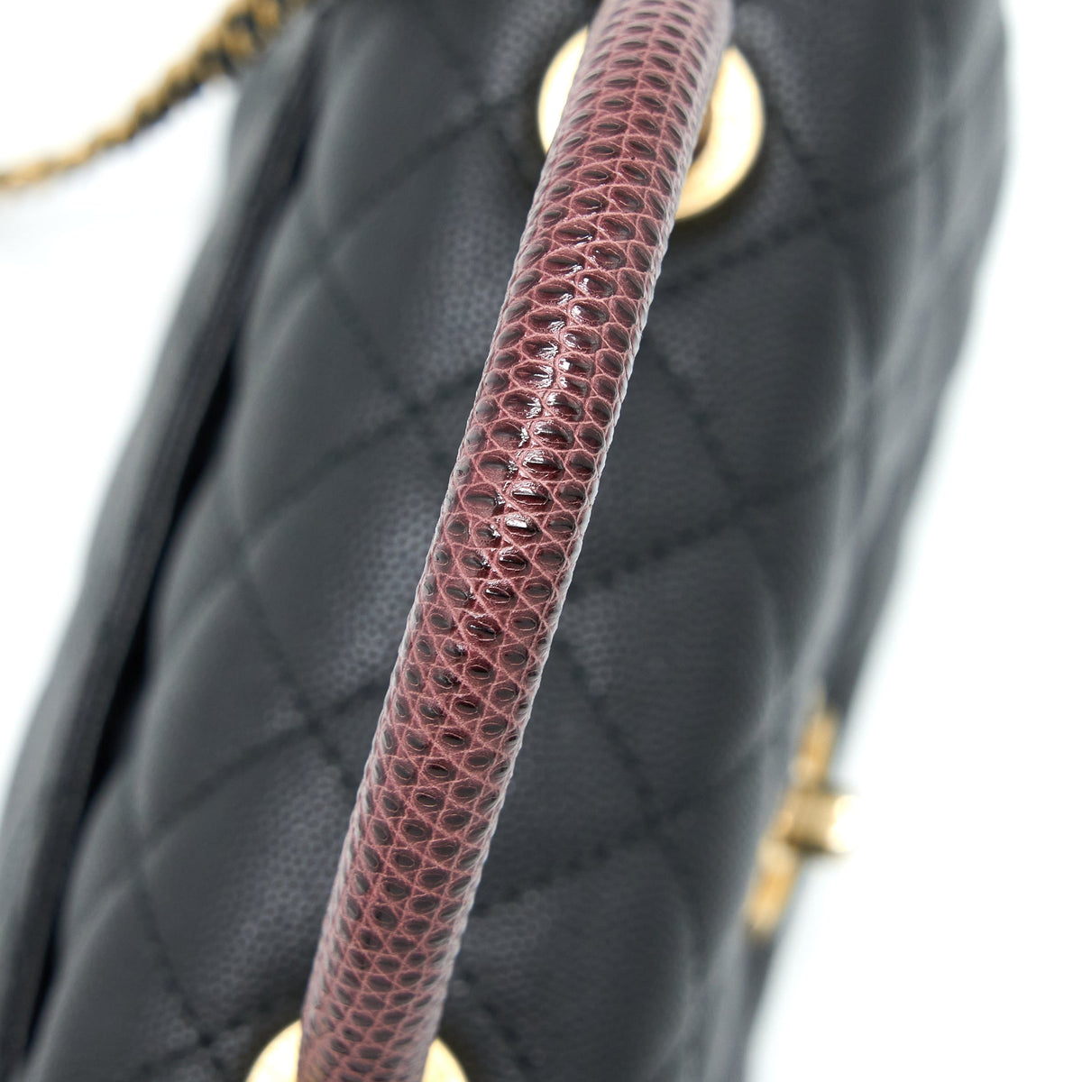 Chanel Small Coco Handle Caviar With Lizard Handle Black GHW