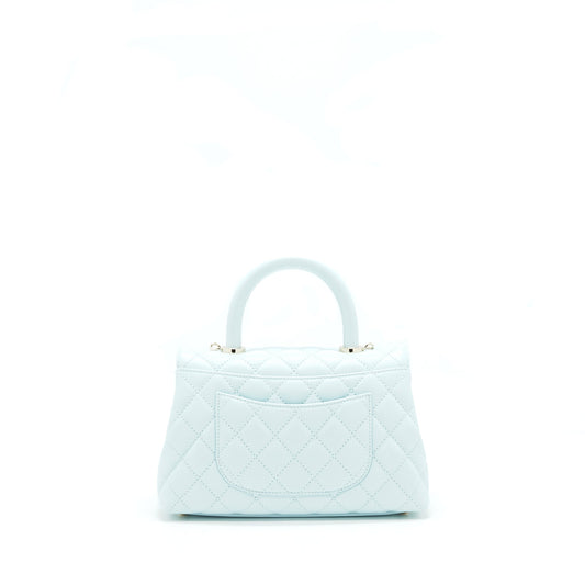 Chanel 21K Baby Blue Coco Handle Small (Old Mini) 24cm LGHW (microchip)