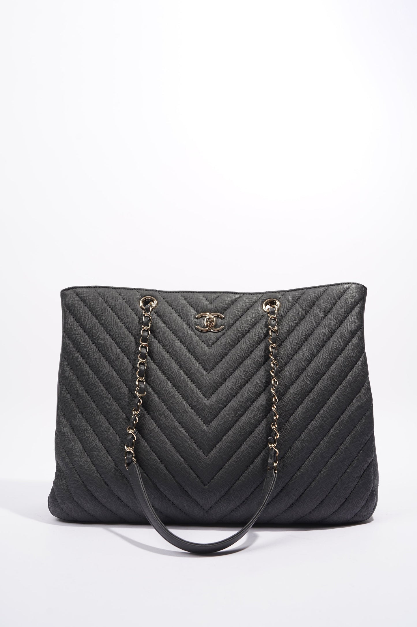 Chanel Womens Lambskin Classic Chevron Timeless Tote Black