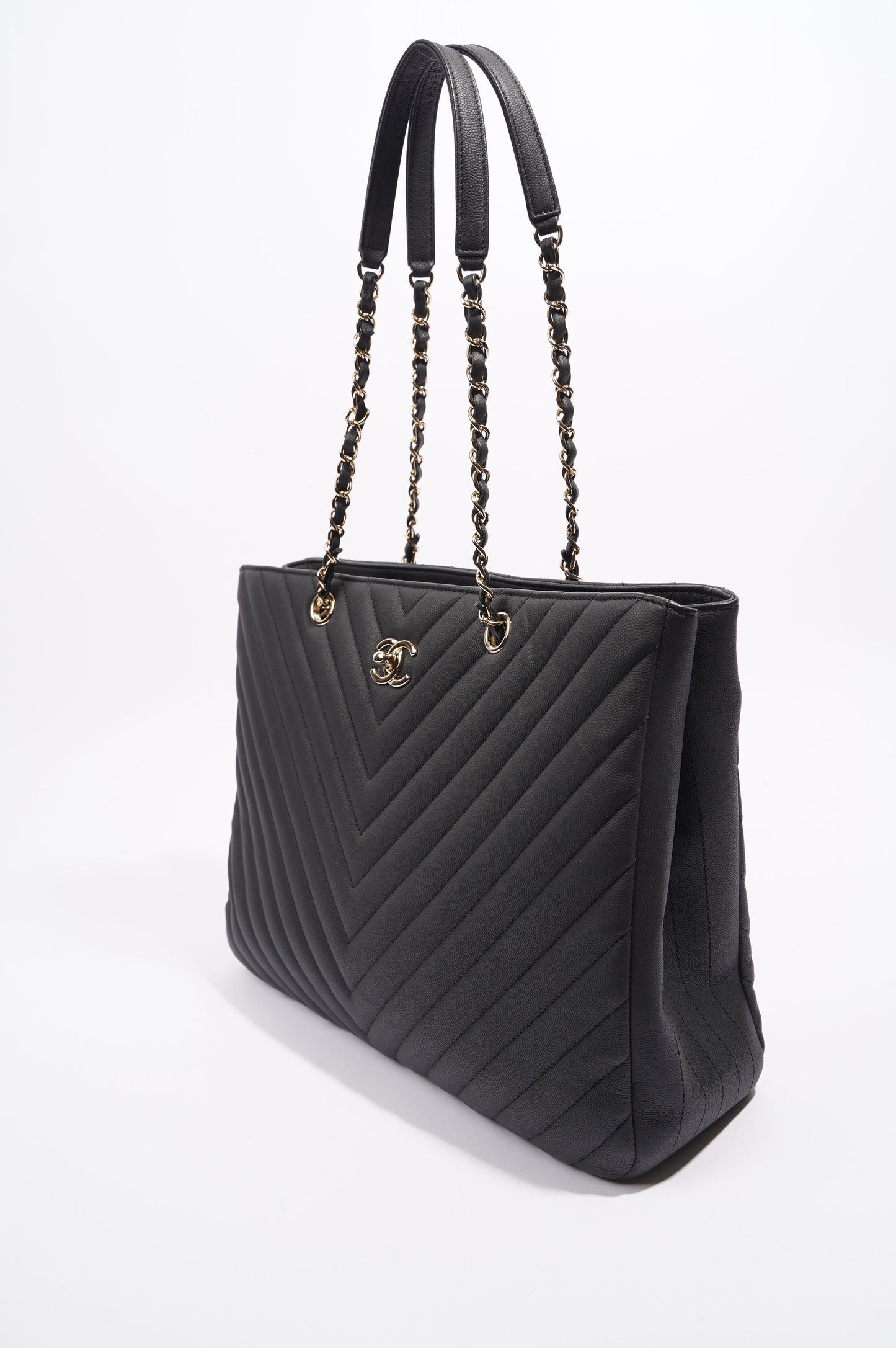 Chanel Womens Lambskin Classic Chevron Timeless Tote Black