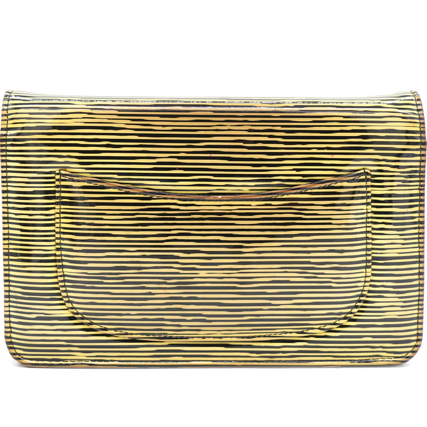 Chanel Yellow and Black Patent Calfskin Striped Wallet on Chain