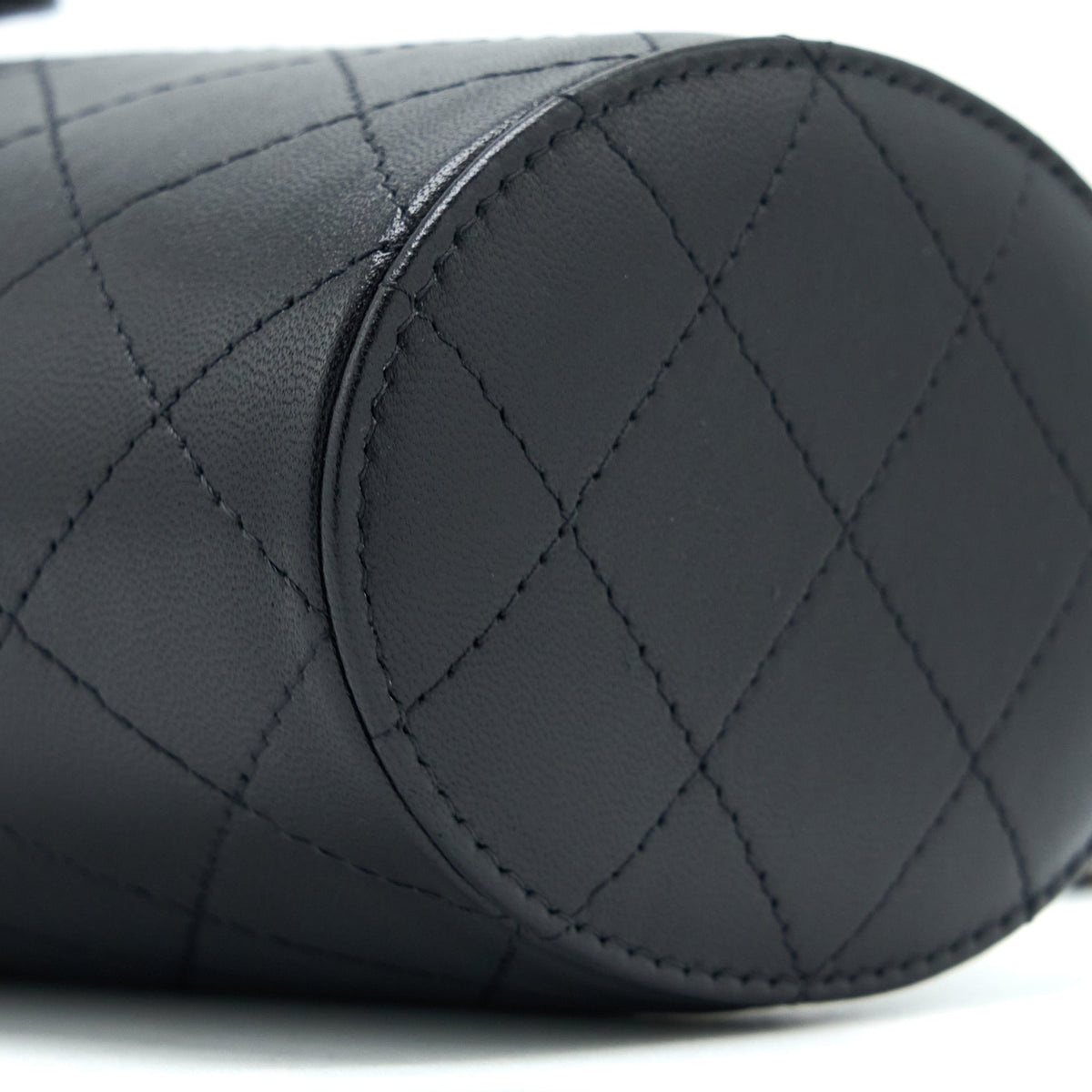 Chanel Round Vanity Case With Chain Lambskin Black LGHW