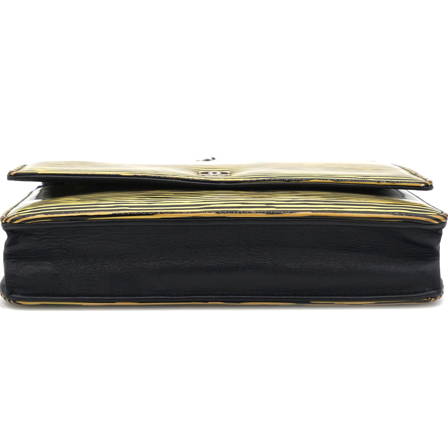 Chanel Yellow and Black Patent Calfskin Striped Wallet on Chain