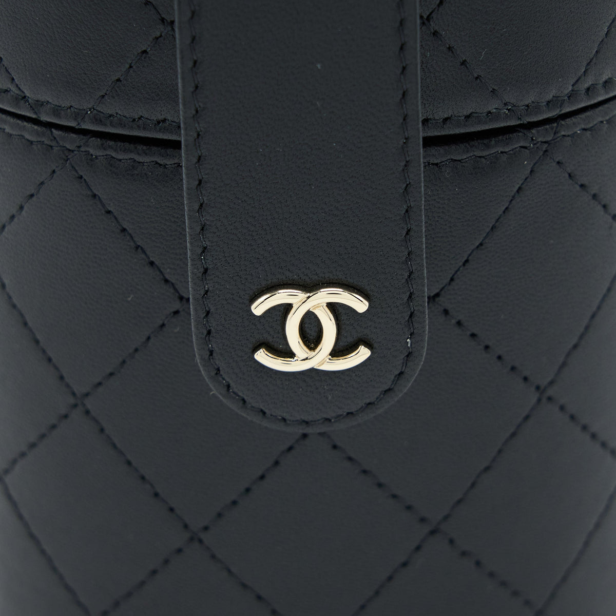 Chanel Round Vanity Case With Chain Lambskin Black LGHW