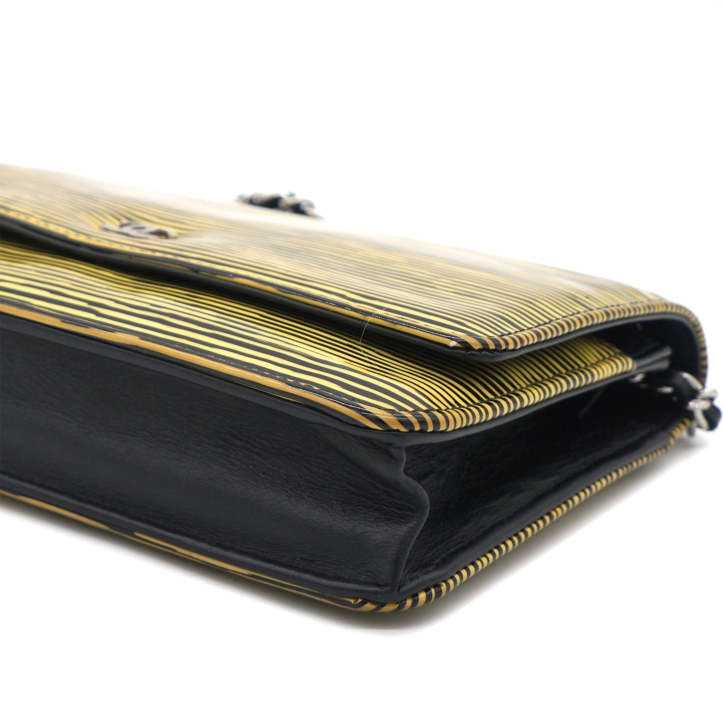 Chanel Yellow and Black Patent Calfskin Striped Wallet on Chain