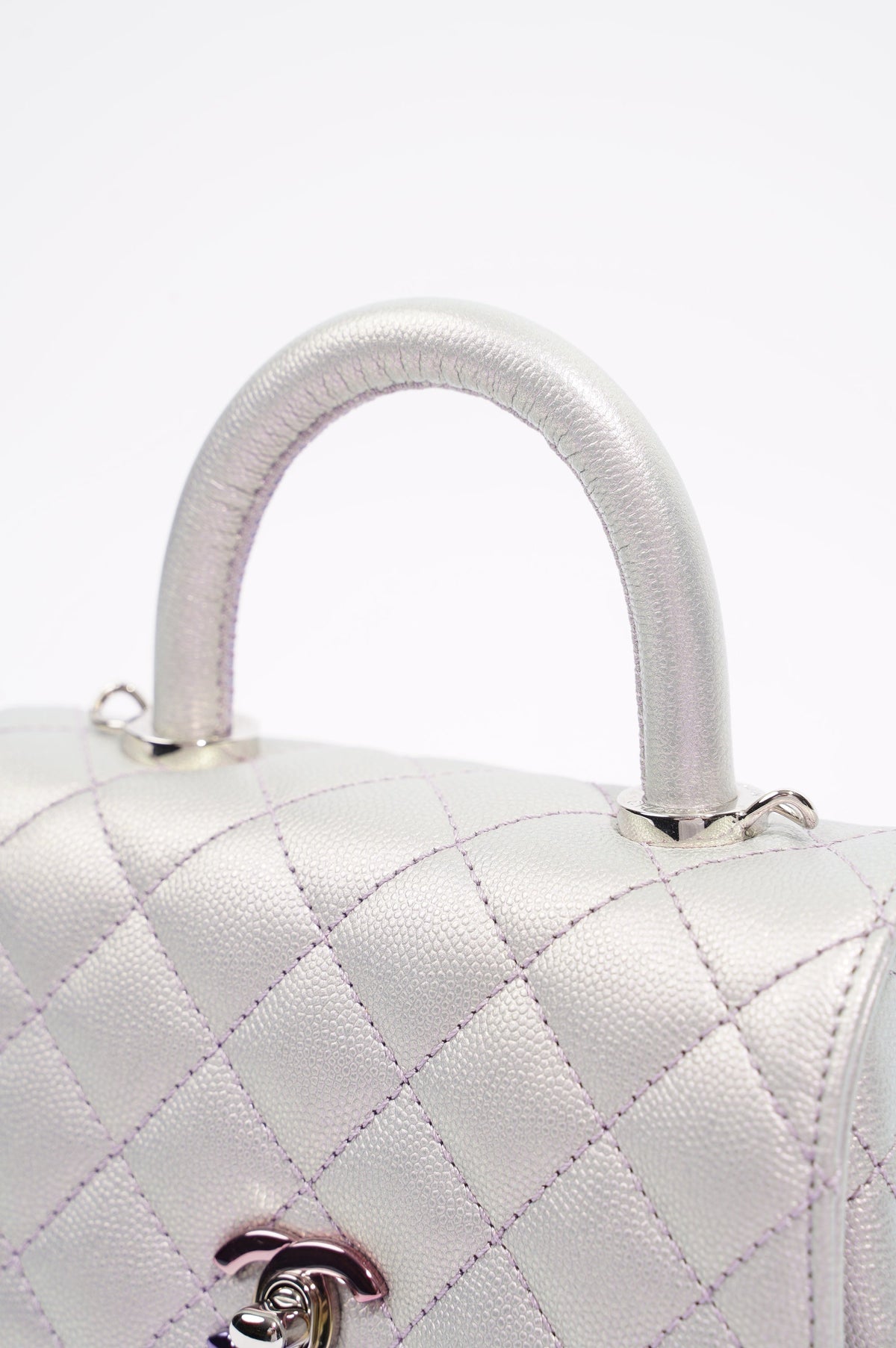 Chanel Womens 21K Coco Handle Iridescent Purple Caviar Mini