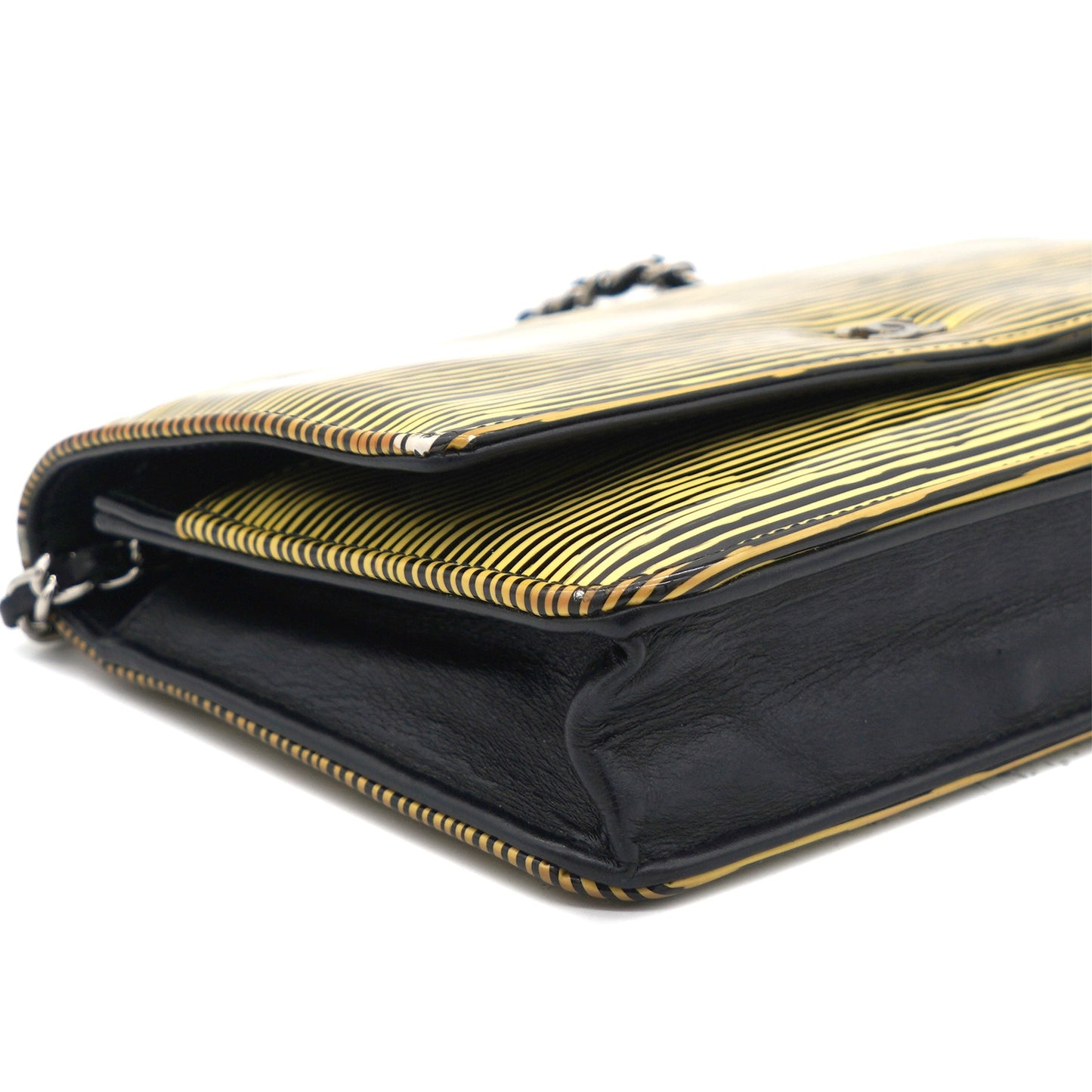 Chanel Yellow and Black Patent Calfskin Striped Wallet on Chain