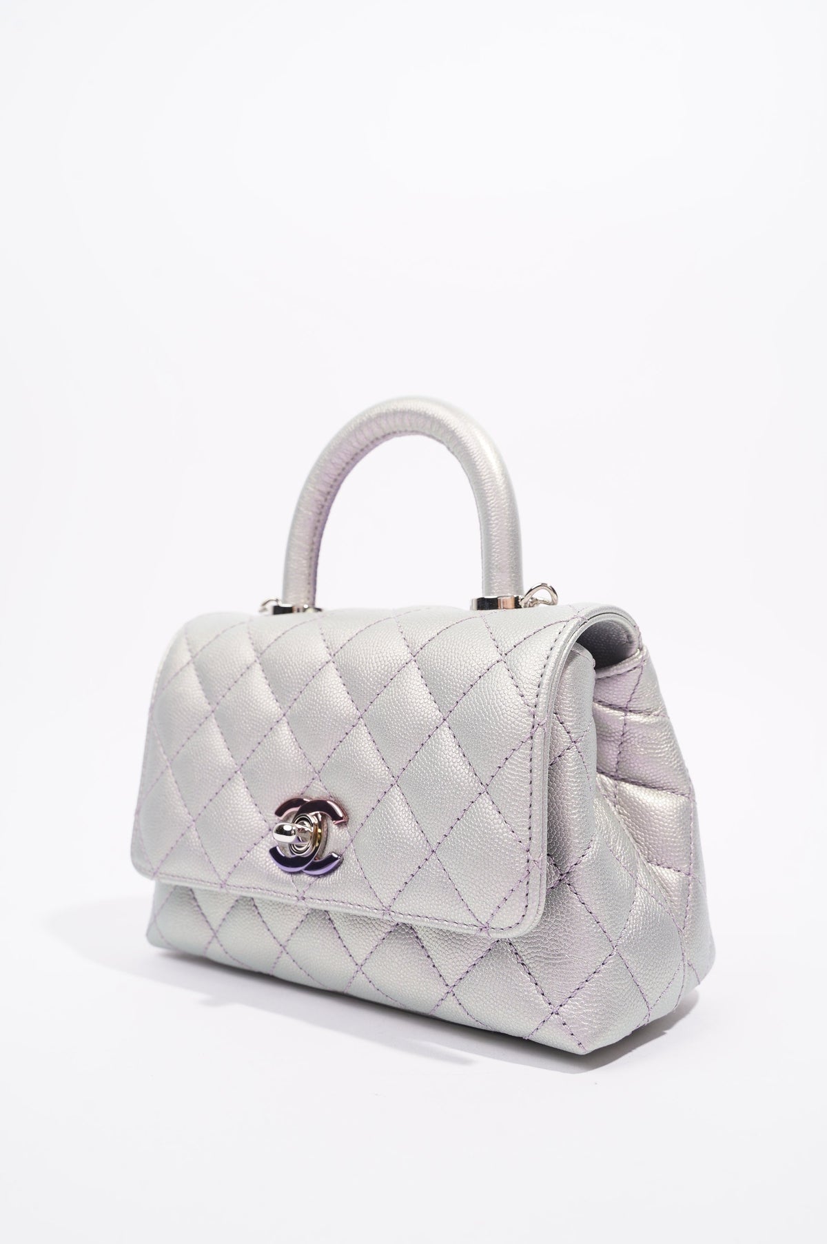 Chanel Womens 21K Coco Handle Iridescent Purple Caviar Mini