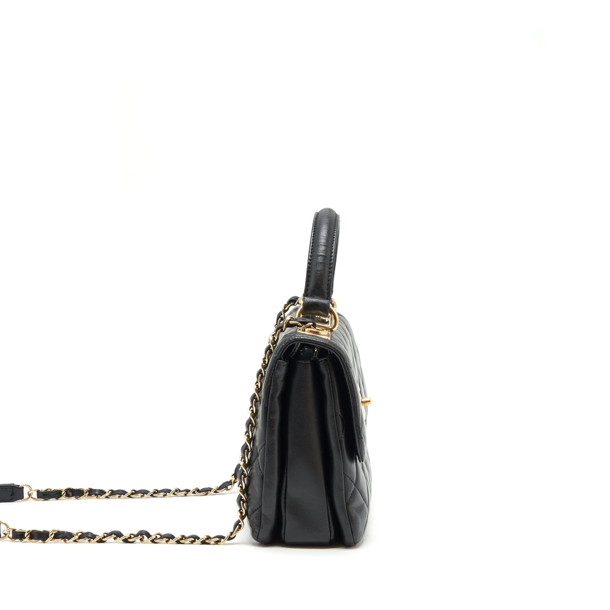 Chanel Small Trendy CC Flap Bag With Top Handle Lambskin Black LGHW