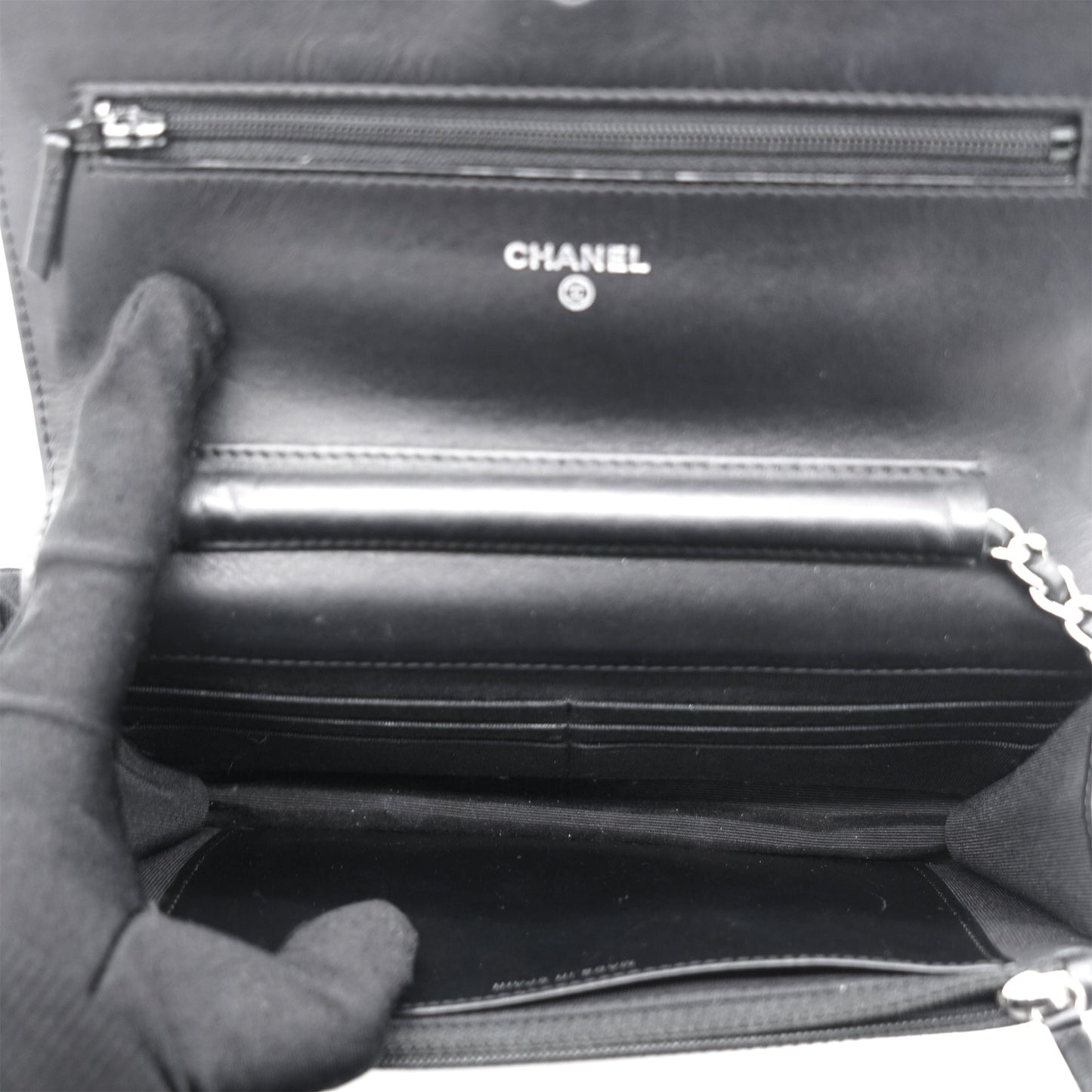 Chanel Yellow and Black Patent Calfskin Striped Wallet on Chain