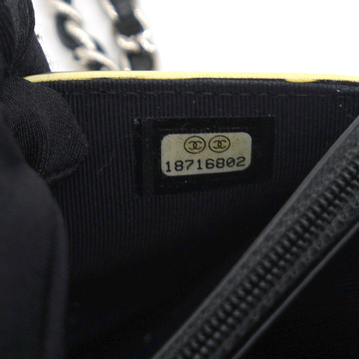 Chanel Yellow and Black Patent Calfskin Striped Wallet on Chain