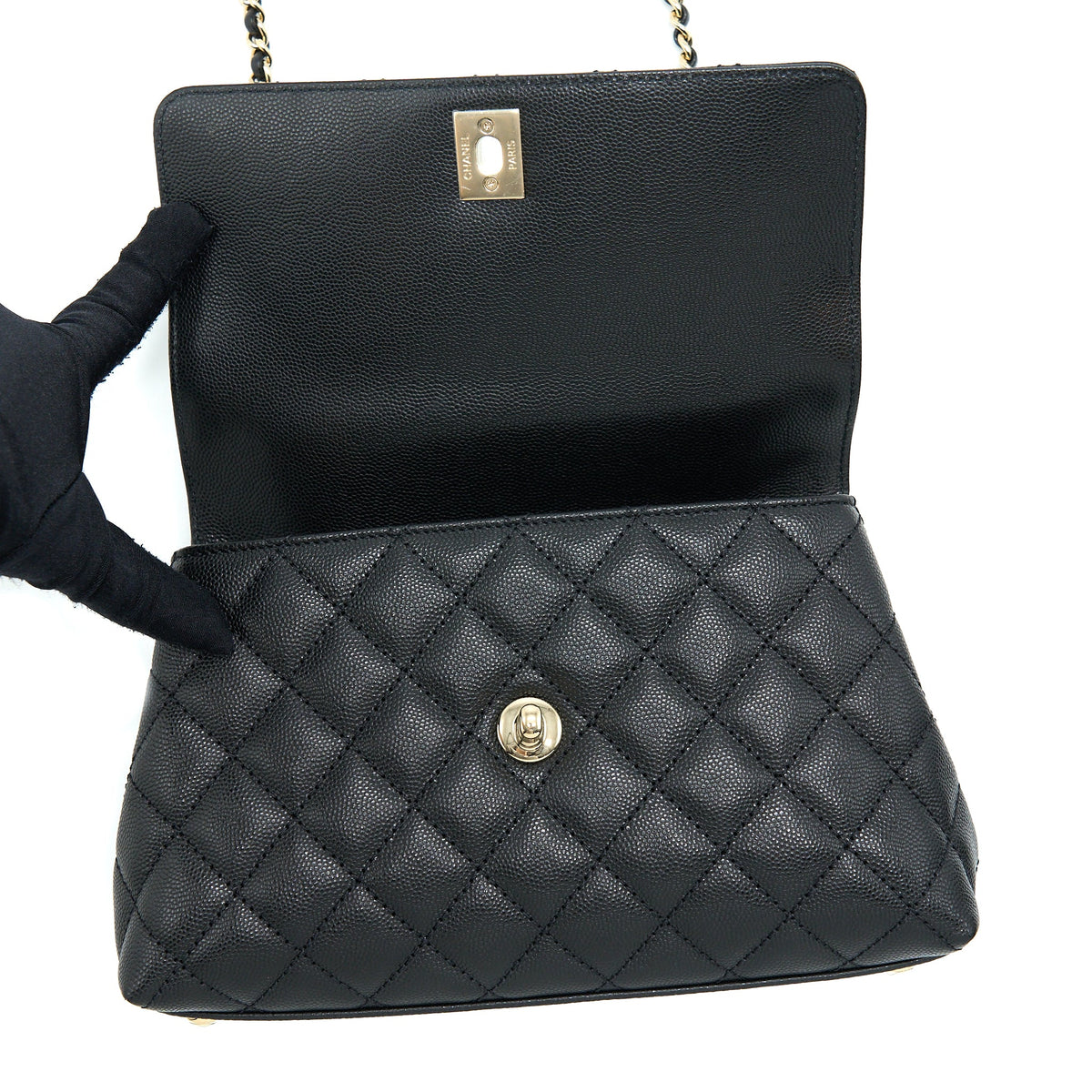 Chanel Small Coco Handle Caviar Black LGHW (Microchip).