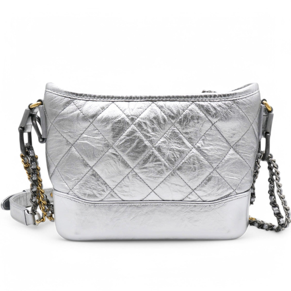 Chanel Metallic Aged Quilted Gabrielle Hobo Silver Small