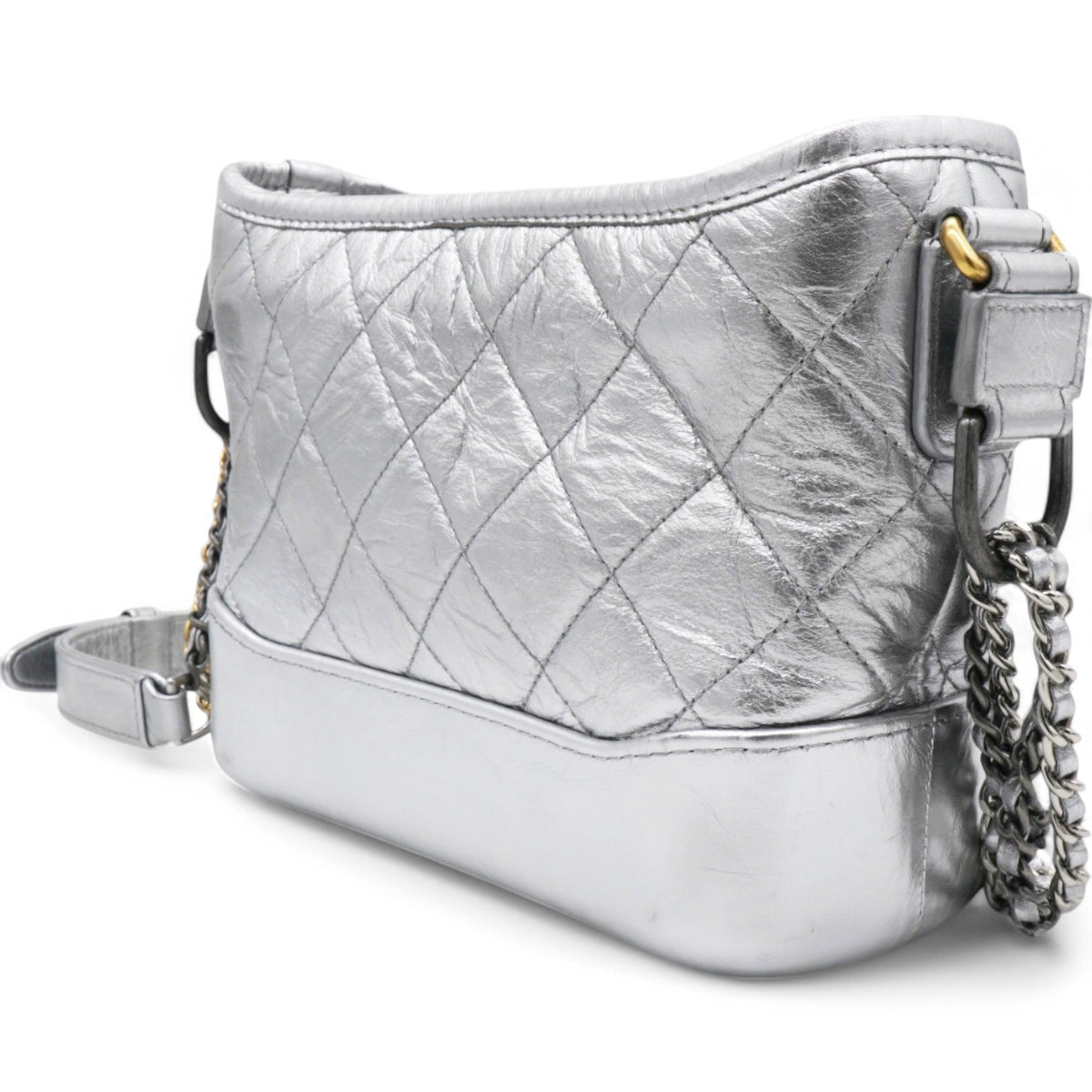 Chanel Metallic Aged Quilted Gabrielle Hobo Silver Small