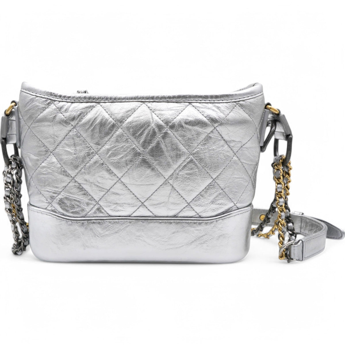 Chanel Metallic Aged Quilted Gabrielle Hobo Silver Small