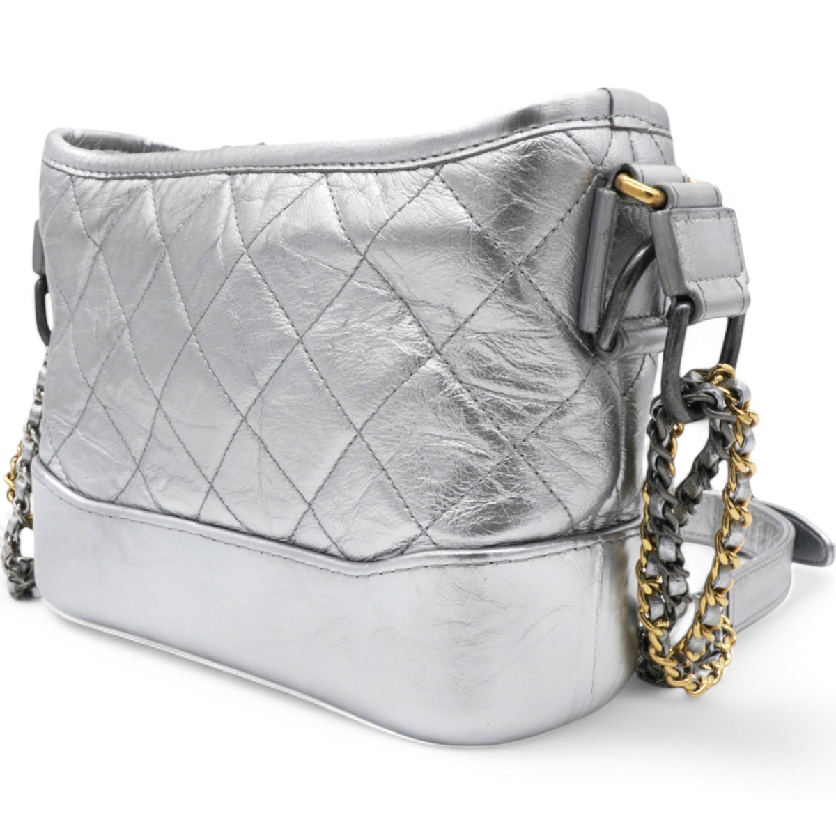 Chanel Metallic Aged Quilted Gabrielle Hobo Silver Small