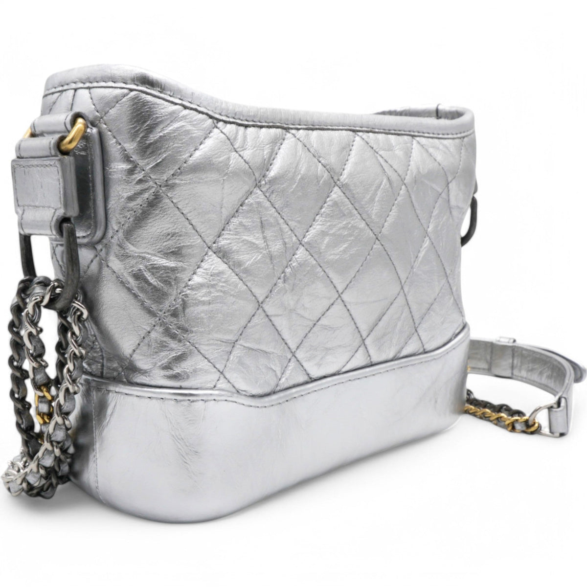 Chanel Metallic Aged Quilted Gabrielle Hobo Silver Small