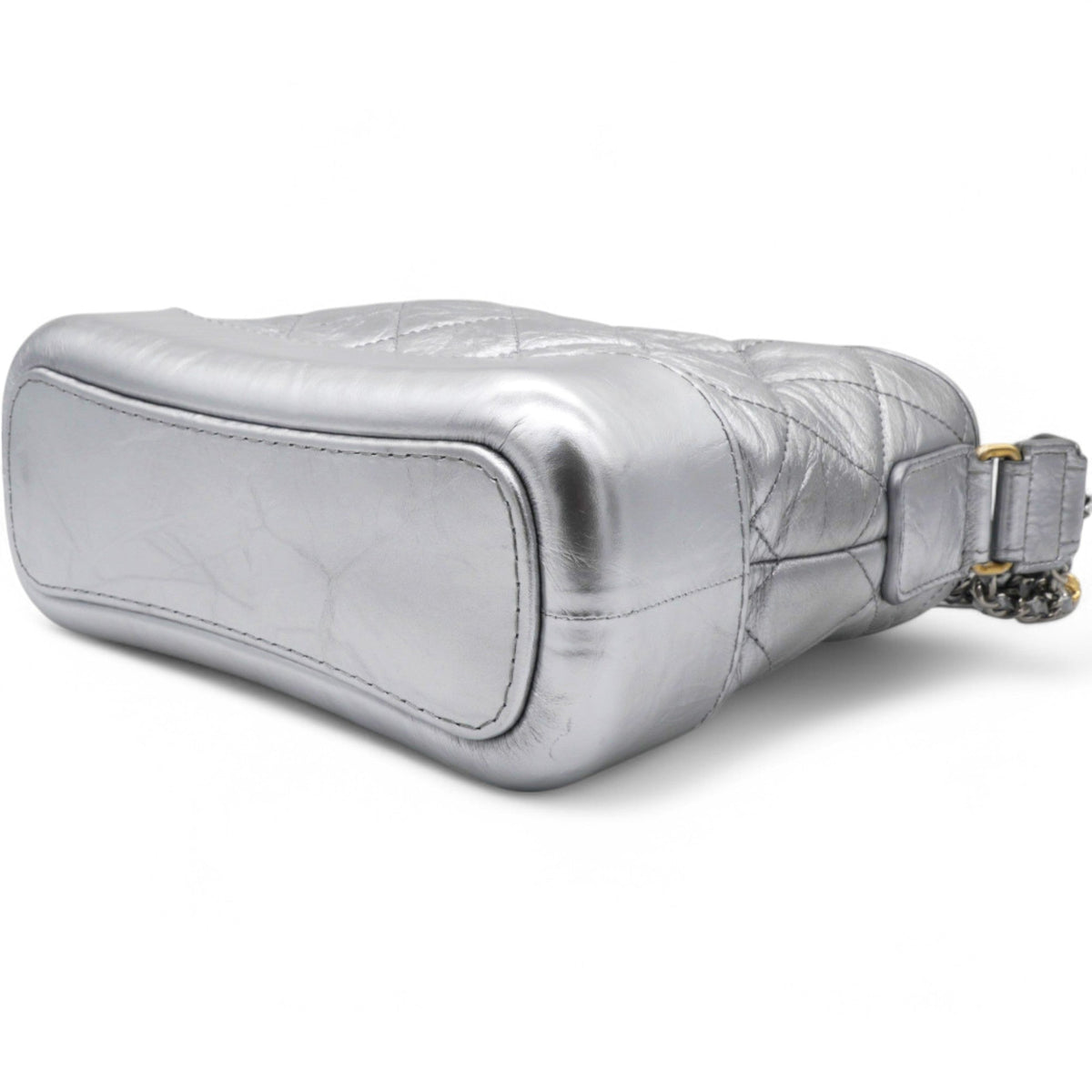 Chanel Metallic Aged Quilted Gabrielle Hobo Silver Small