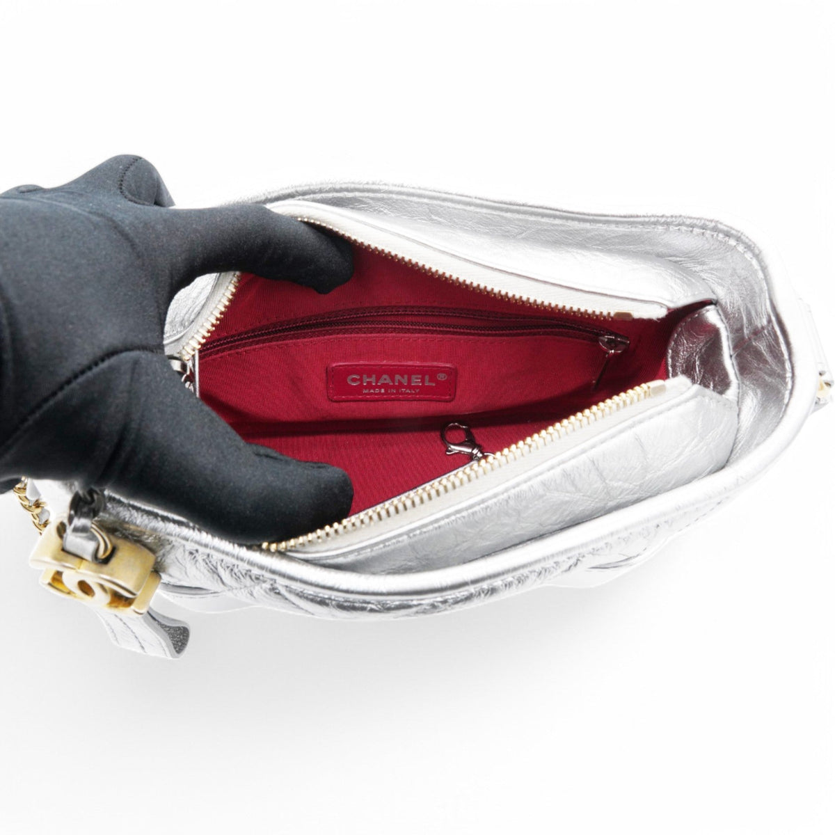Chanel Metallic Aged Quilted Gabrielle Hobo Silver Small
