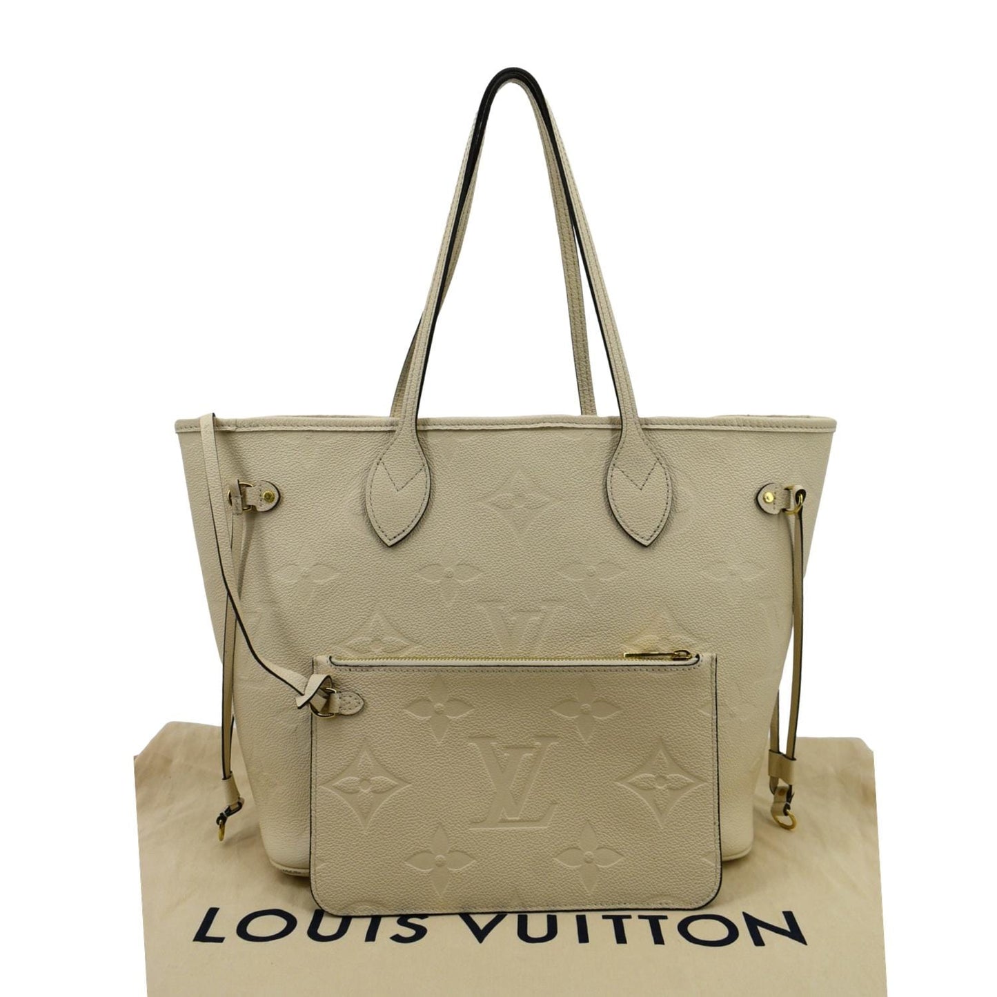 LOUIS VUITTON Neverfull MM Monogram Empreinte Tote Bag Beige