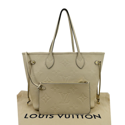 LOUIS VUITTON Neverfull MM Monogram Empreinte Tote Bag Beige