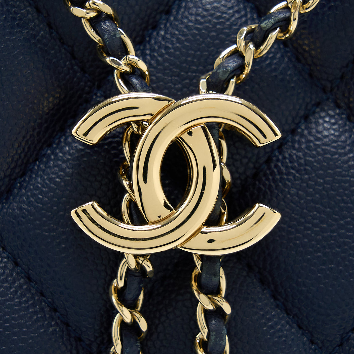 Chanel Top Handle Bucket Bag Caviar Navy Blue LGHW