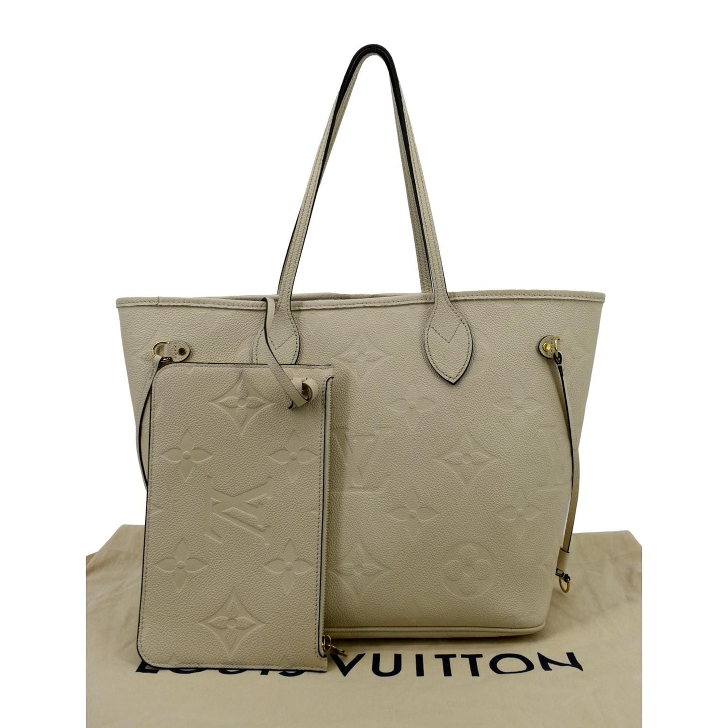 LOUIS VUITTON Neverfull MM Monogram Empreinte Tote Bag Beige