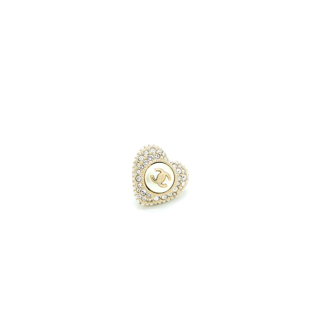 Chanel Heart With CC Logo Crystal Earrings Light Gold Tone