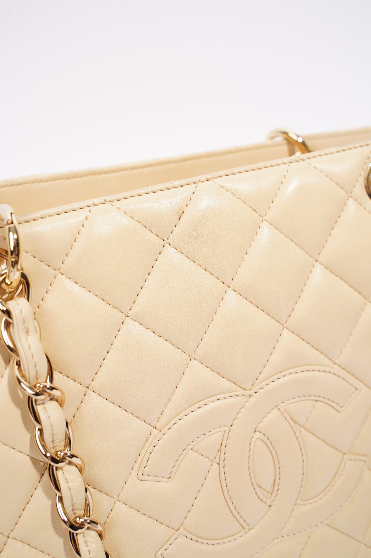 Chanel Womens Vintage Petit Timeless Tote Cream Leather Small