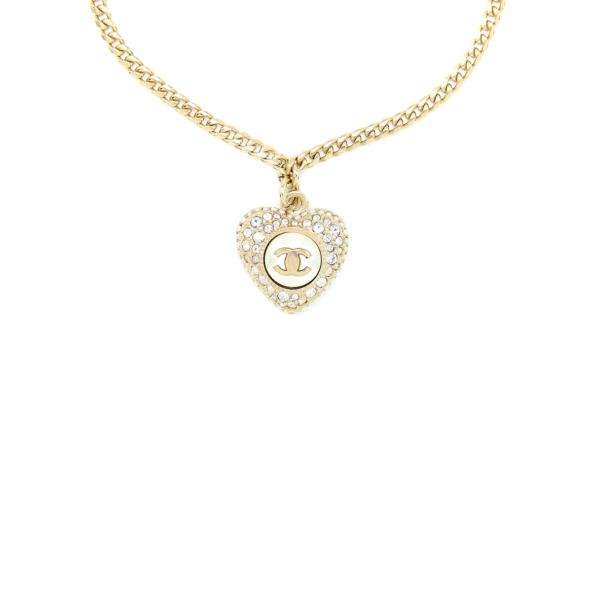 Chanel Heart Pearl Bracelet With CC logo Crystal Light Gold Tone