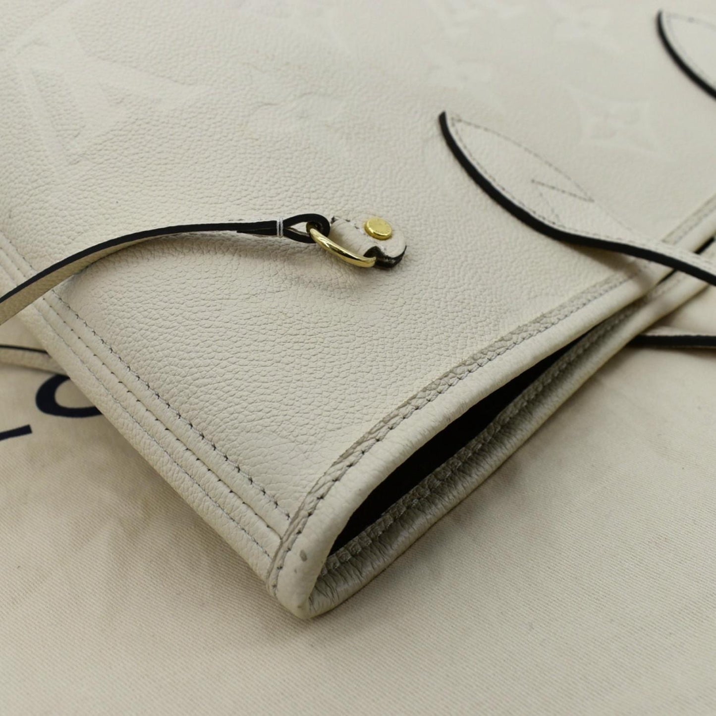 LOUIS VUITTON Neverfull MM Monogram Empreinte Tote Bag Beige