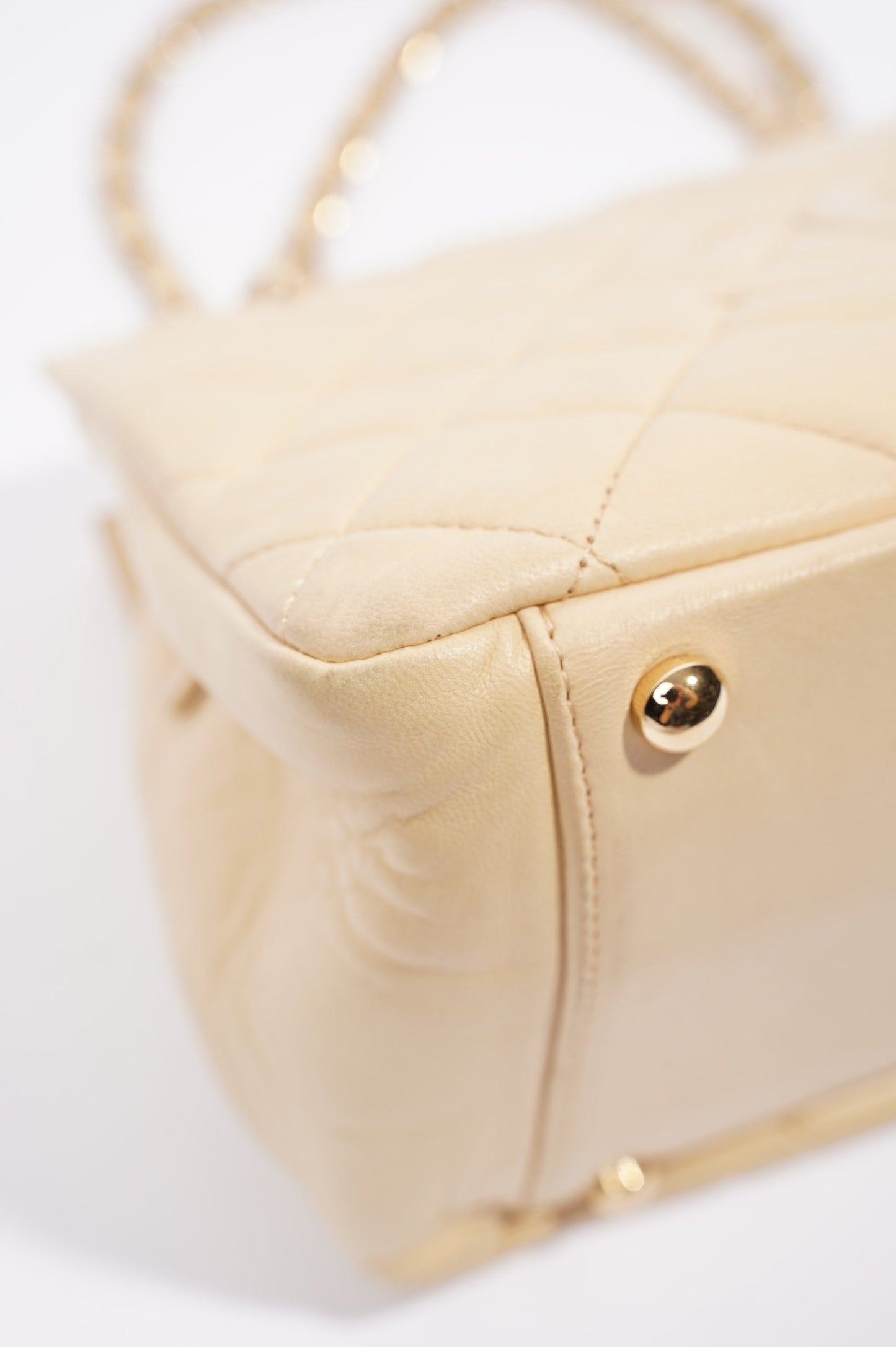 Chanel Womens Vintage Petit Timeless Tote Cream Leather Small