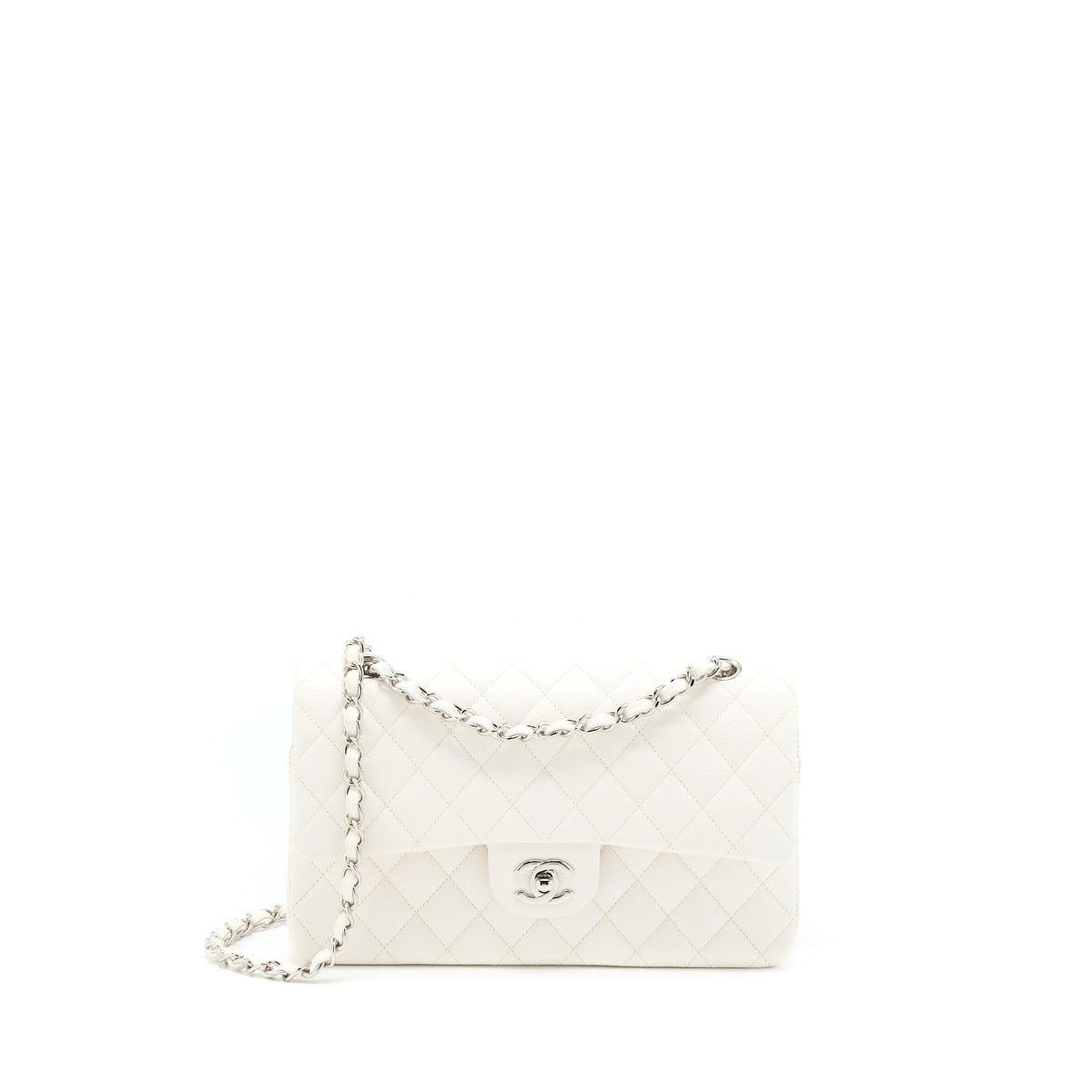 Chanel Medium Classic Double Flap Bag Caviar White SHW (Microchip)