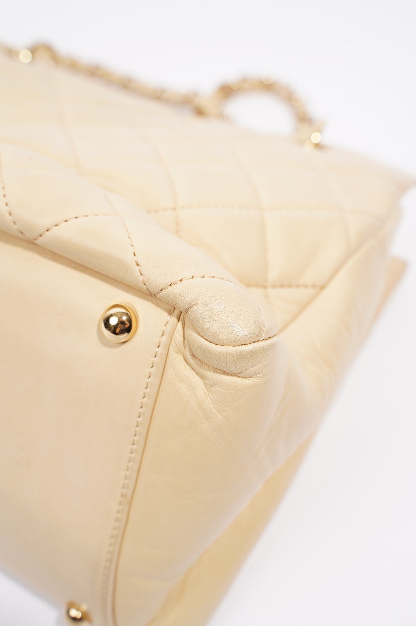 Chanel Womens Vintage Petit Timeless Tote Cream Leather Small