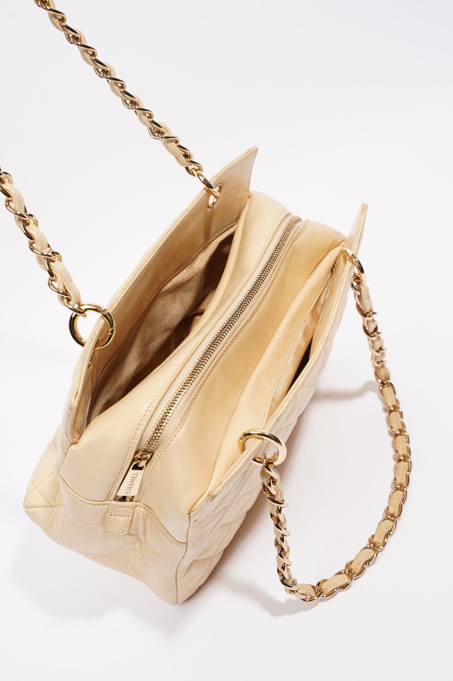 Chanel Womens Vintage Petit Timeless Tote Cream Leather Small