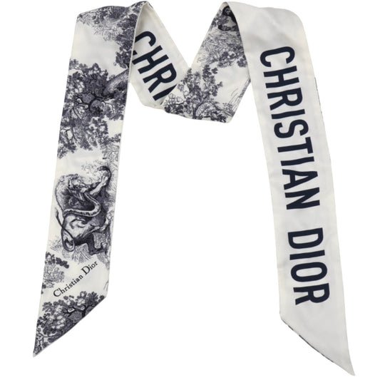 Dior Silk Toile De Jouy Mitzah Scarf Navy Blue