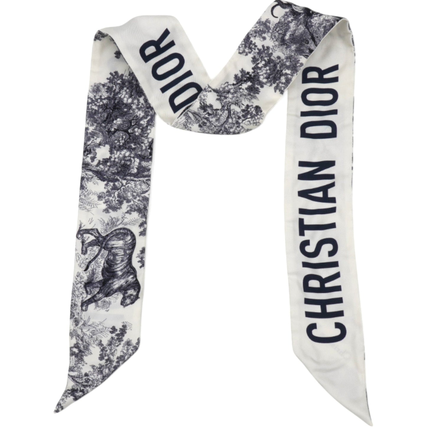 Dior Silk Toile De Jouy Mitzah Scarf Navy Blue