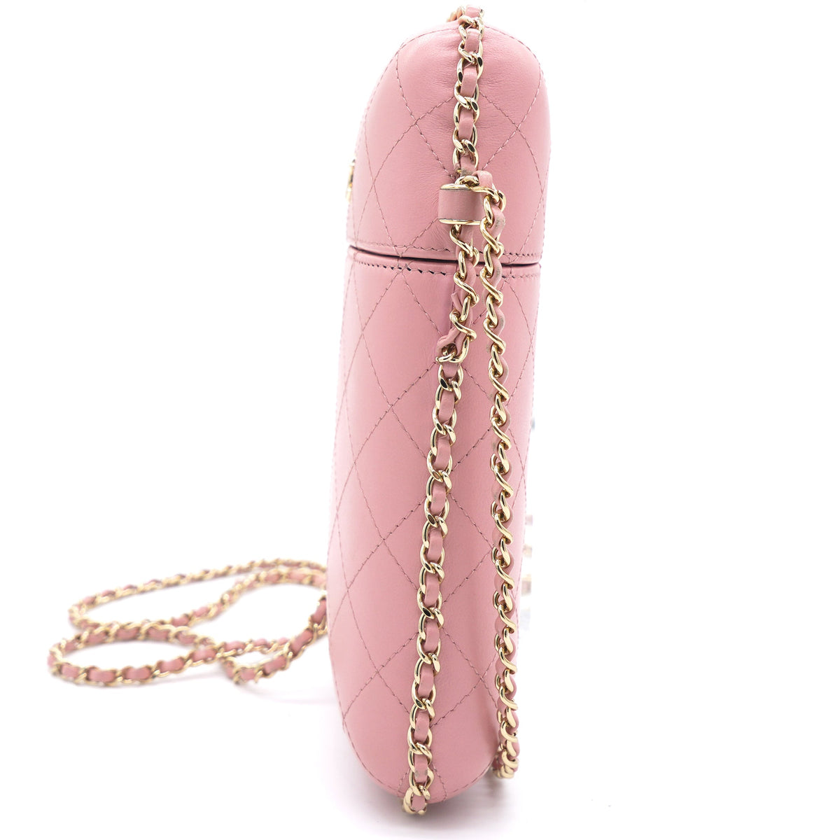 Chanel Lambskin Quilted Chain Around Phone Holder Pink