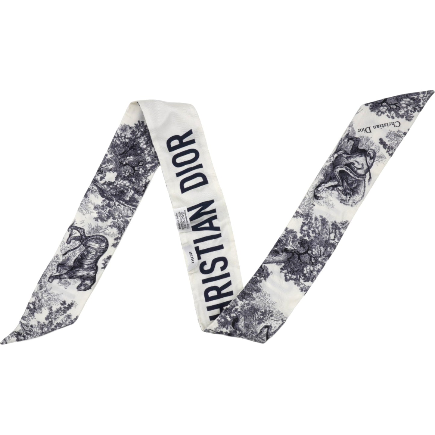 Dior Silk Toile De Jouy Mitzah Scarf Navy Blue
