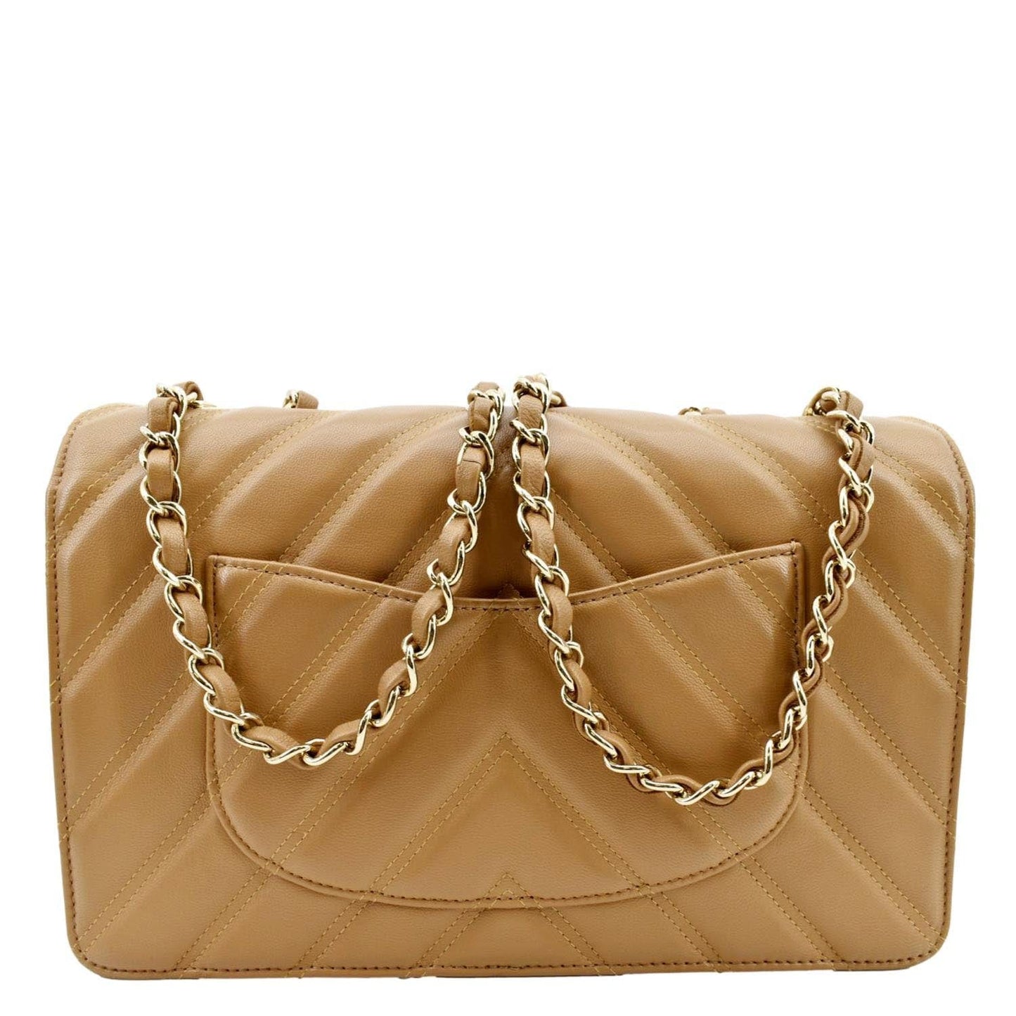 CHANEL Statement Mini Flap Quilted Chevron Leather Crossbody Bag Camel