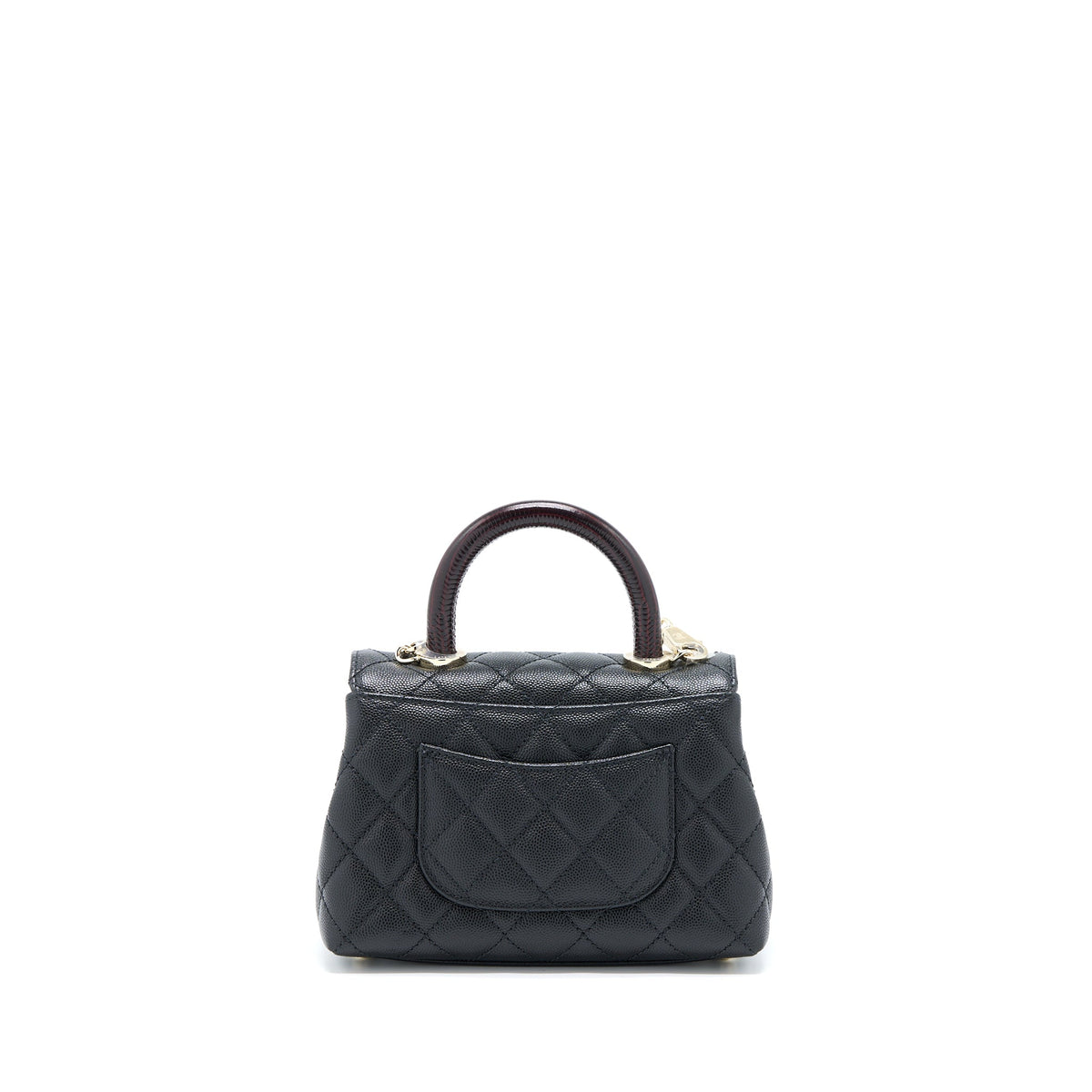 Chanel Mini Coco Handle Bag With Dark Red Handle Caviar Black LGHW(Microchip)