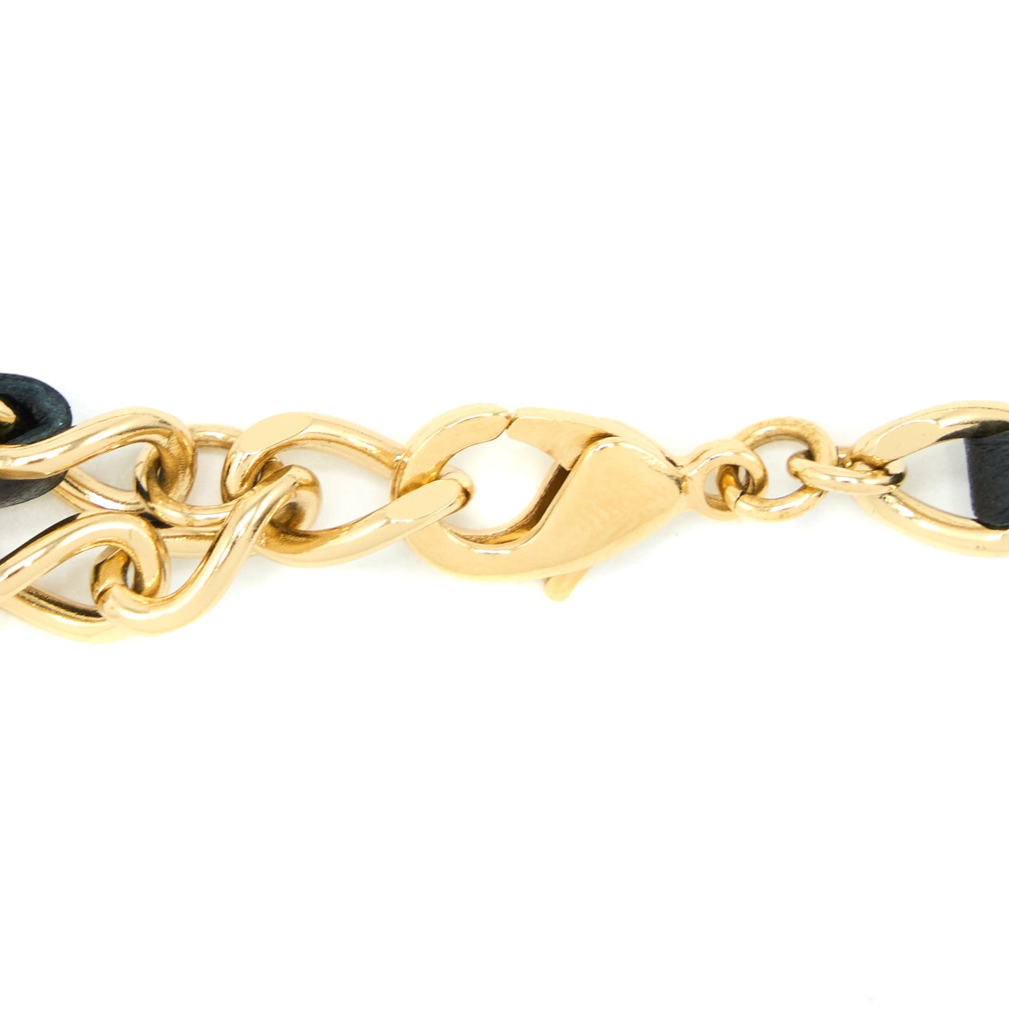 Chanel Giant CC Logo Necklace Leather Chain Multicolour Light Gold Tone