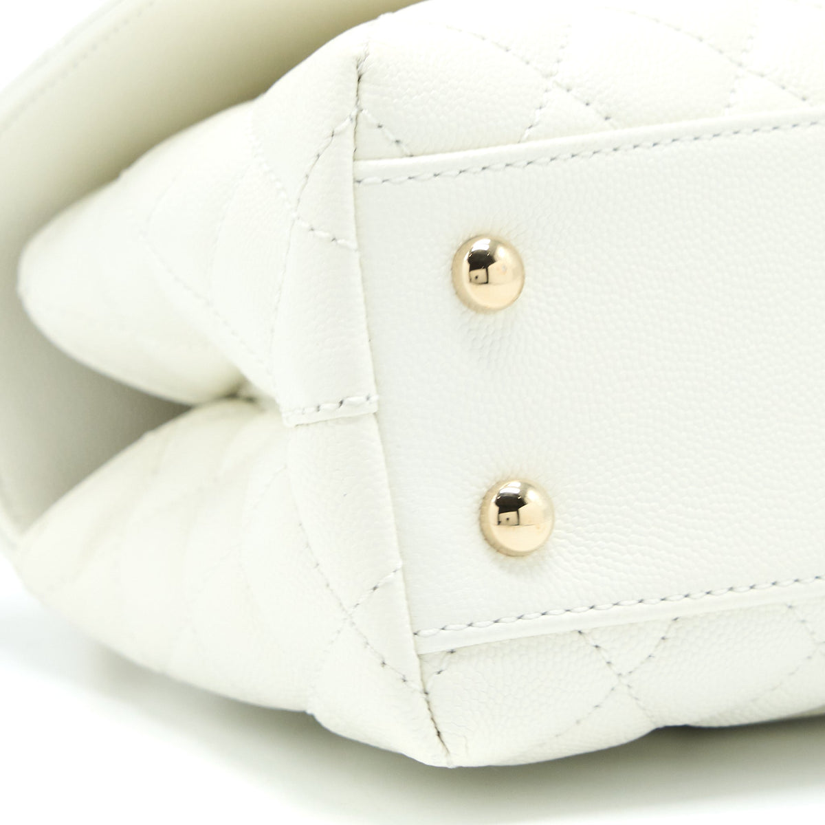 Chanel Small Coco Handle Caviar White LGHW (Microchip)