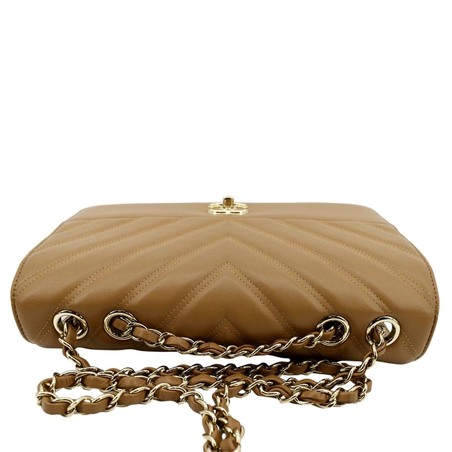 CHANEL Statement Mini Flap Quilted Chevron Leather Crossbody Bag Camel