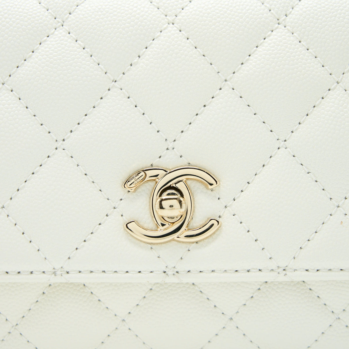 Chanel Small Coco Handle Caviar White LGHW (Microchip)