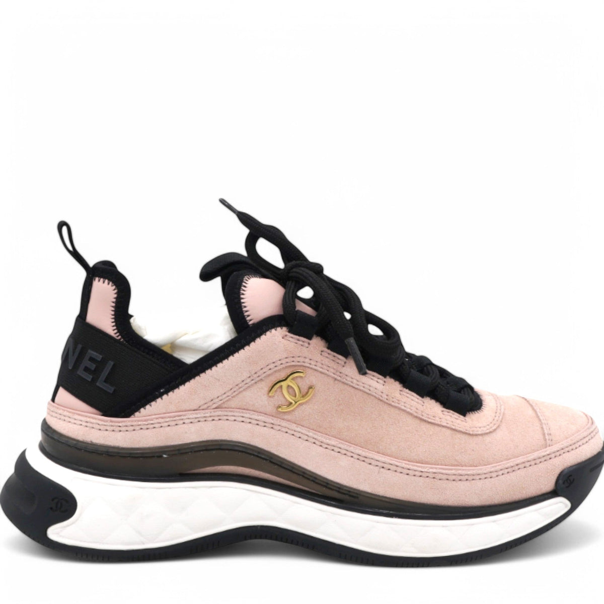 Chanel Suede Nylon Grosgrain CC Sneakers Light Pink Size35.5