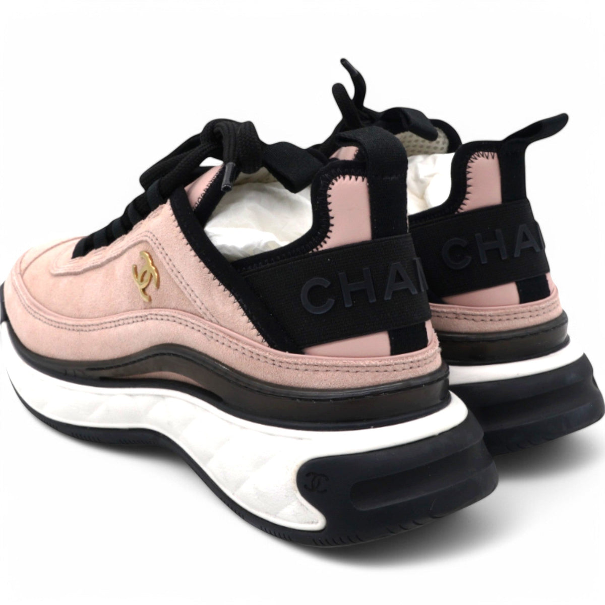 Chanel Suede Nylon Grosgrain CC Sneakers Light Pink Size35.5
